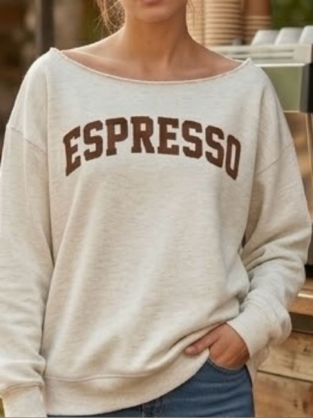 Goodie Two Sleeves "ESPRESSO" sweatshirt. Preppy, Collegiate, Athleisure